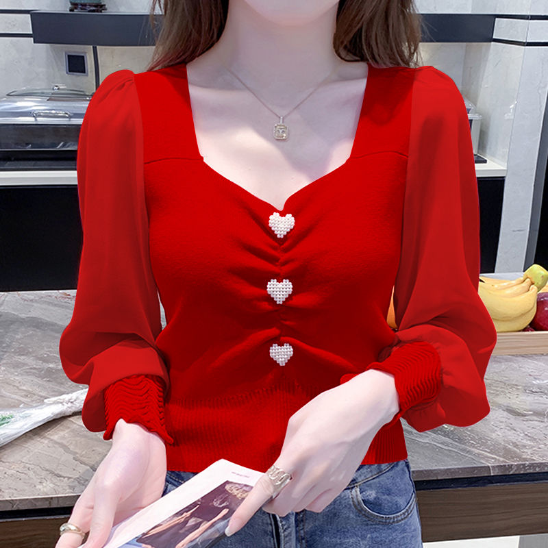 Spring Autumn Solid Color Sweater Women High Street Casual Long Sleeve Pullovers Patchwork All-match Tops: XXXL / Red