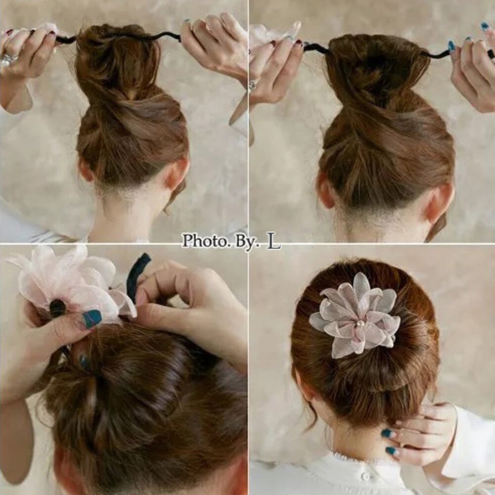 Woman Flower Donuts Twist Headband Magic Hair Bun Maker DIY Hairstyle Tool Pearl French Bud Dish Hair Accessories Sweet Hairband