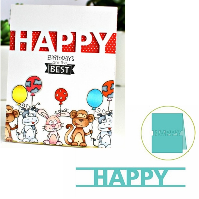 Happy word ramme metall kutte dies sjablonger glad ord ramme utstansing for kort lage dekorasjon