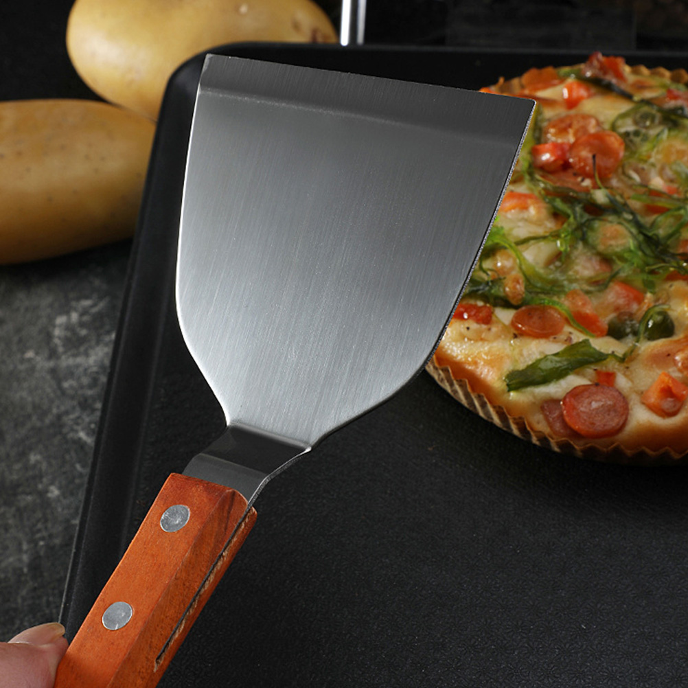 Household Steak Cooking Spatula Stainless Steel Spatula Turner with Wood Handle