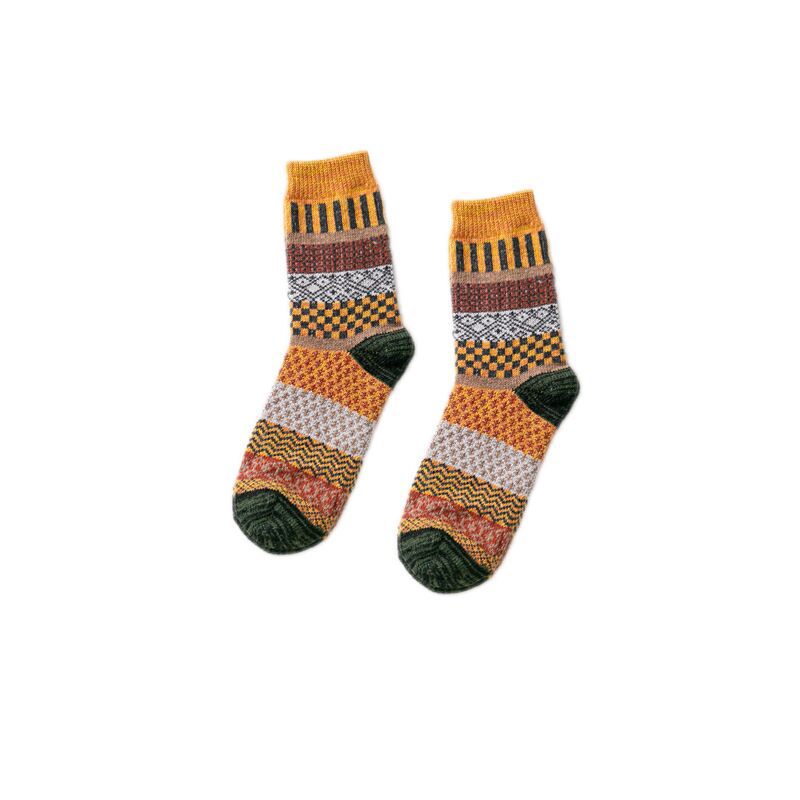HSS-calcetines gruesos de lana para hombre, medias cálidas de estilo Retro nacional, botas de nieve cuadradas para pequeñas rayas, 5 par/lote