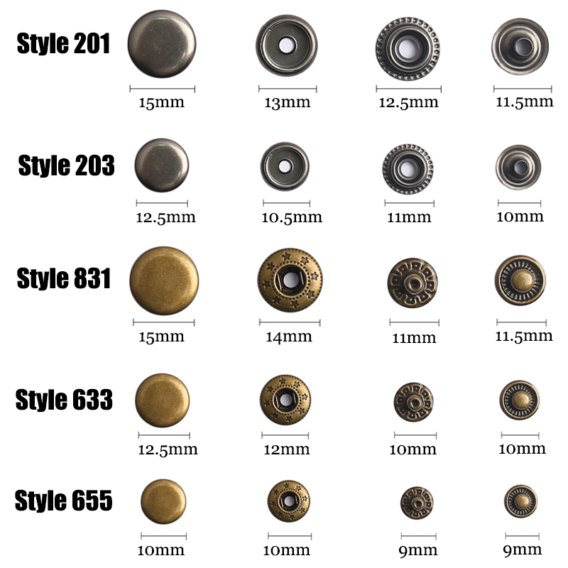 20sets/pack 10-15mm Metal Snap Buttons Sewing Accessories Botones Snaps Button For Clothing bags Leather Pressure Snap Fasteners