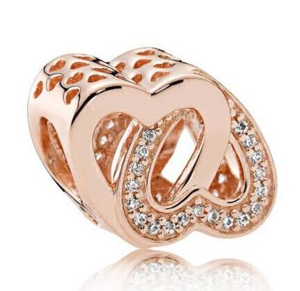 Echt 925 Sterling Silver Bead Charm Rose Opengewerkte Verstrengeld Liefde Hart Met Crystal Bead Fit Pan Armband Ketting Diy Je