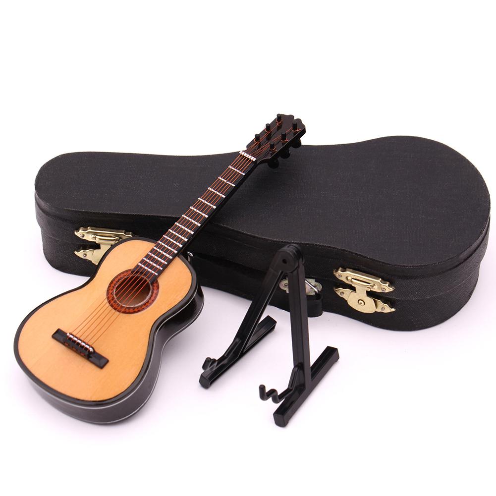 Mini klassisk guitar miniaturemodel træ mini musikinstrument model med etui stativ