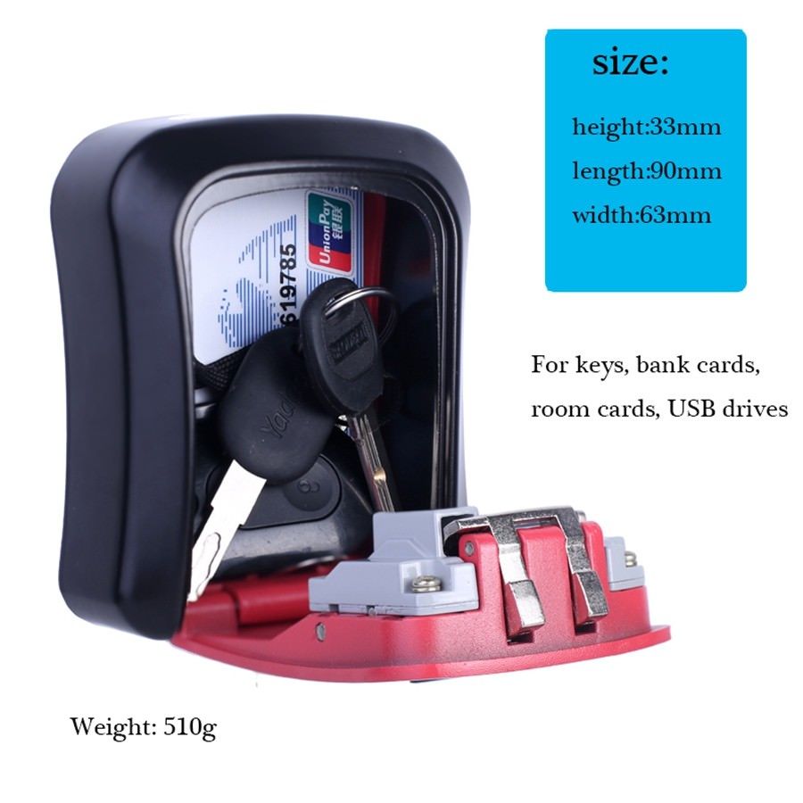 Key Box Combination Hide Key Lock Box Storage Wall Mount Security Outdoor Case with Resettable Code 4 Digit Combination Lock Box