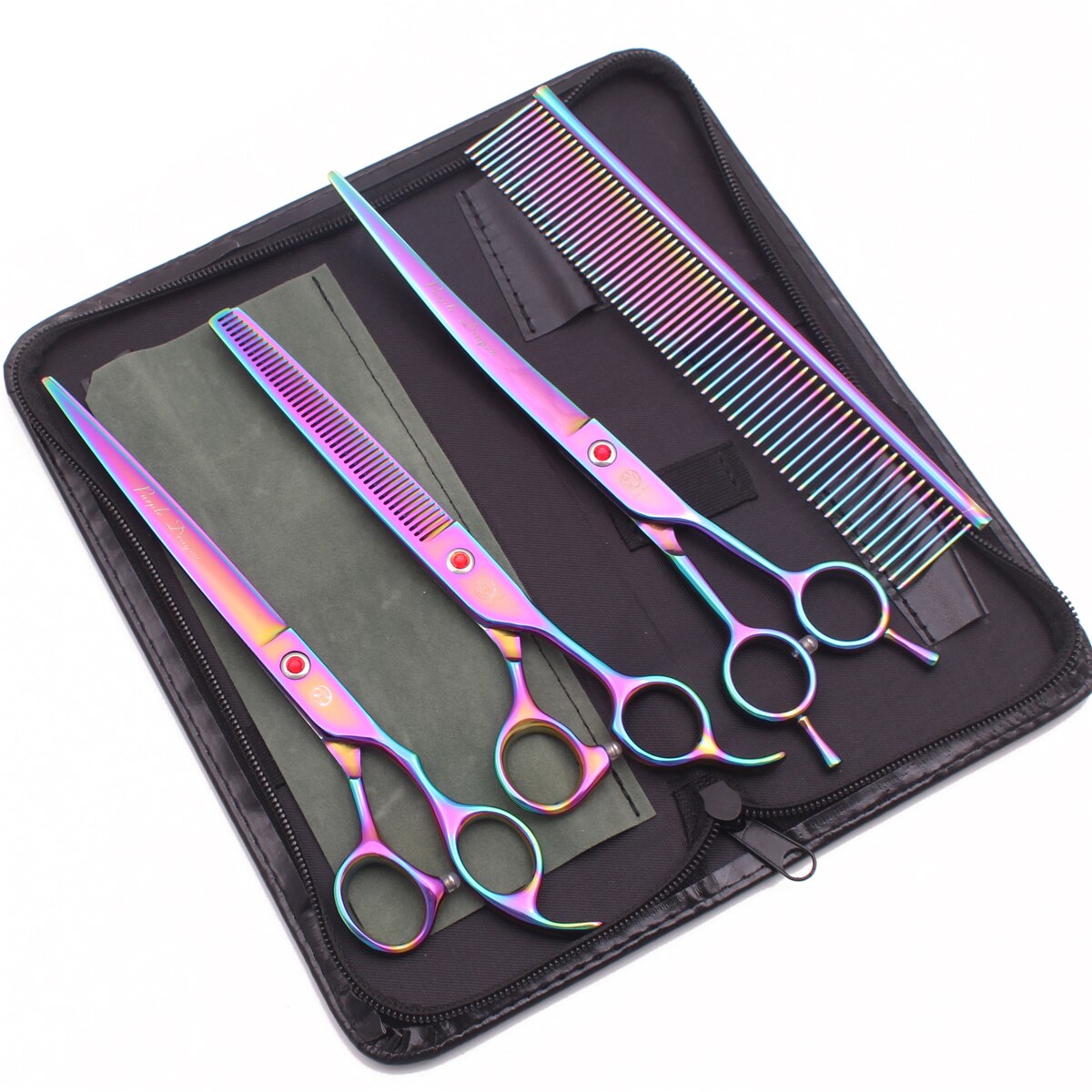 Purple Dragon 8" Stainless Dog Scissors Kit Straight Shears Thinning Shears Curved Shears Pet Scissors Grooming Scissors Z3005: Z3005 Cai U4
