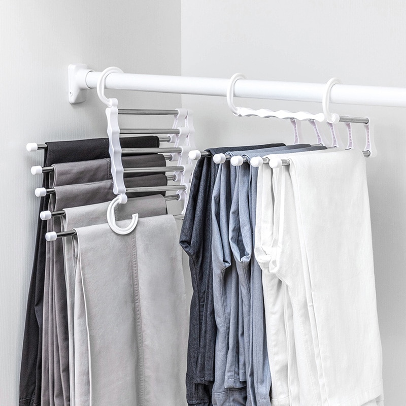 Perchas para pantalones para bufanda, ganchos de viaje multifunción, bufandas, cinturón, toalla, colgador mágico de acero, estantes de almacenamiento
