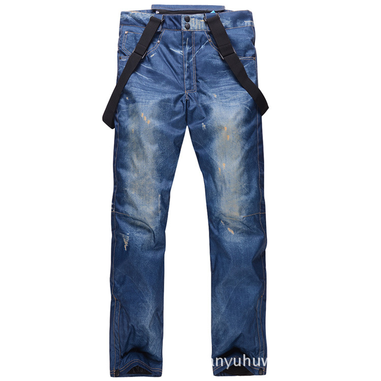 Stijl Denim Ski Broek Bretels Denim Ski Broek Mannen Schaatsen Snowboard Waterdicht, Winddicht En Warm Ski Broek: Male denim blue / Xxl