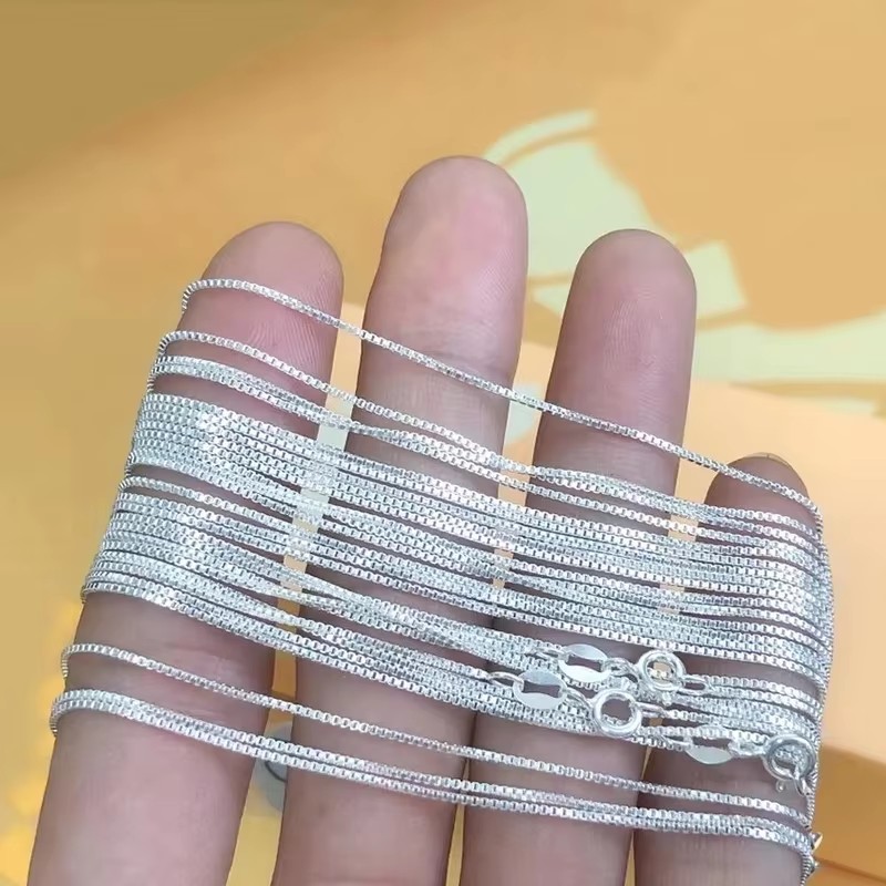 0,85 mm Kasten-Kette, 925er-Sterlingsilber, Kasten-Kette, fertige Halskette mit Federverschluss, , Schüttgut, DIY-Schmucksuche