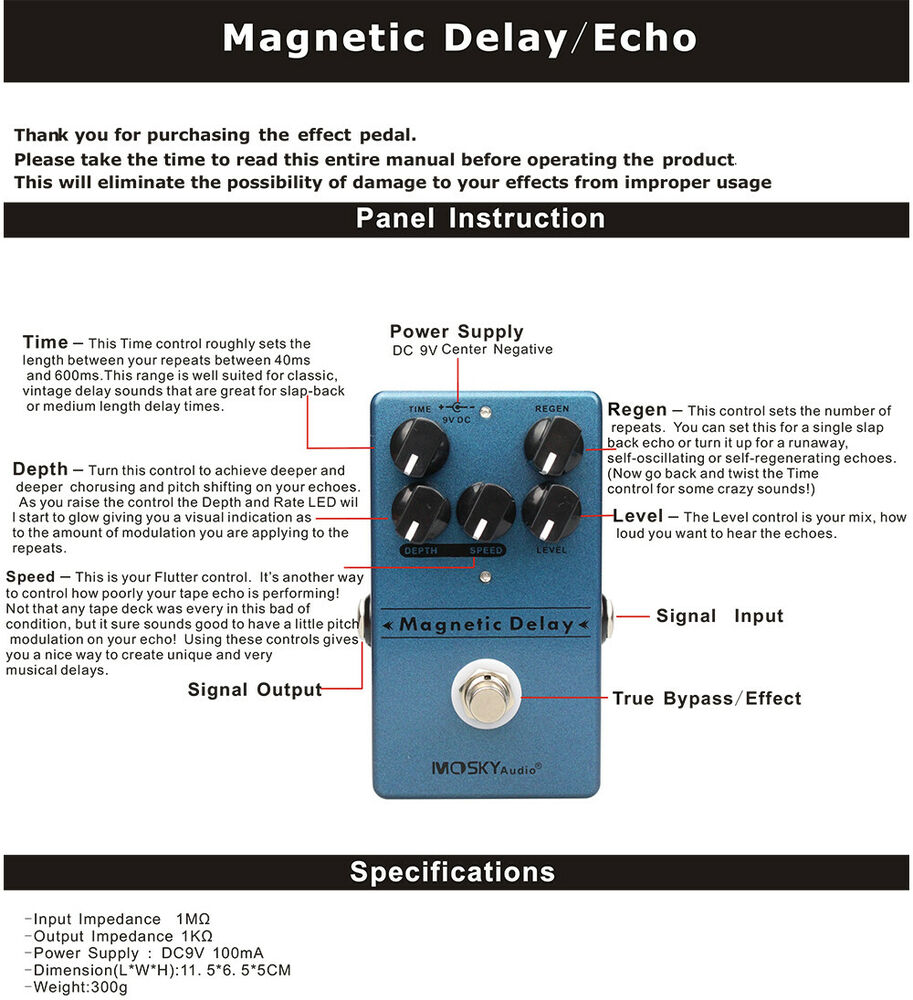 Gitaar Effect Pedaal Magnetische Echo Vertraging Elektrische True Bypass 5 Knoppen Gitaar Onderdelen Pedalen Distortion Pedaal Overdrive