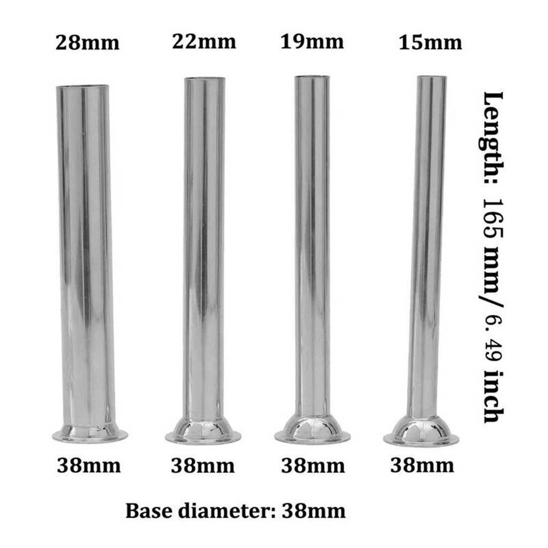 4 stk fyllerør pølsestapper trakter dyser sølv 165mm/6.5 tommer