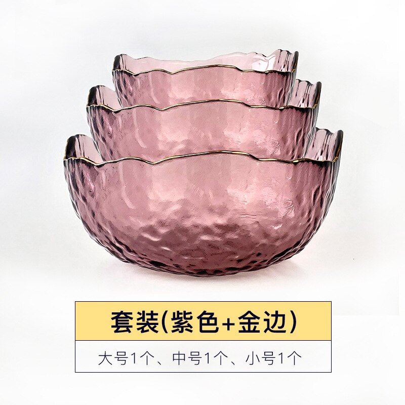 Bol à salade de style japonais Phnom Penh, ensemble d'assiettes à fruits transparents en verre, bol à dessert: violet suit