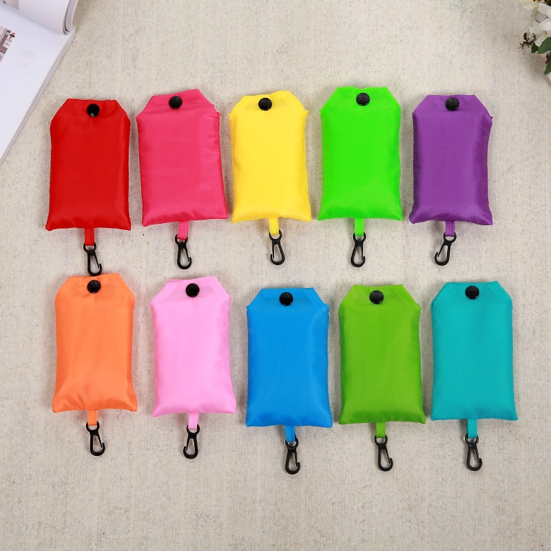Bolsa de compras de color sólido, ecológica, plegable, reutilizable, portátil, bolso de hombro de poliéster para viajes y comestibles