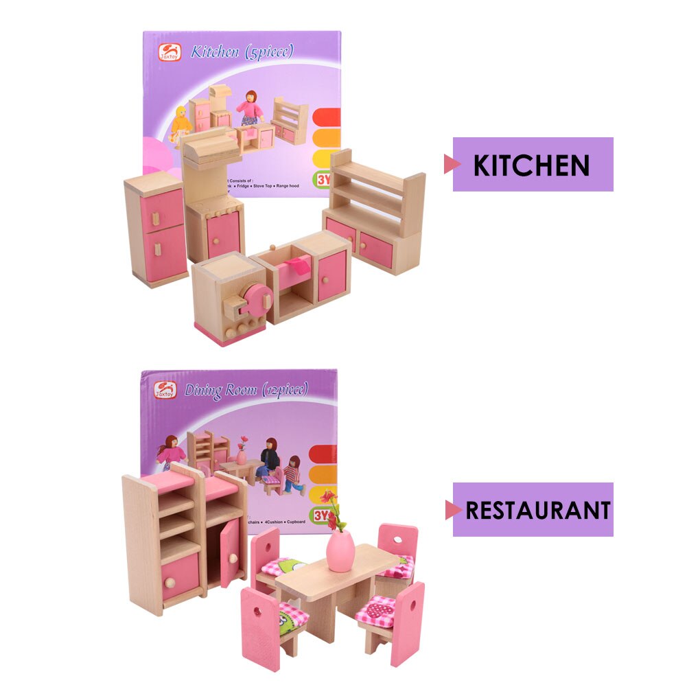 Puppe Restaurant Puppenhaus Küche Mini Möbel Holz Farbe Dekor Sammlung Innenausstattung Puppenhaus Spielzeug