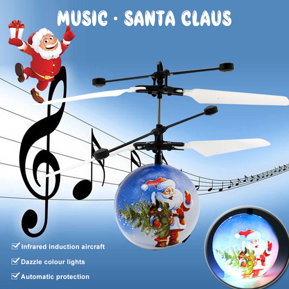 Jule julemanden flyvende kugle led blinkende suspension induktion musik legetøj til børn cool mini helikopter til børn #30