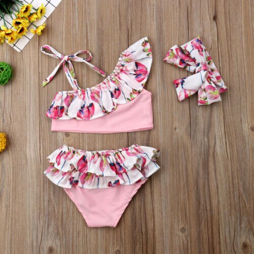 3 stk toddler børn baby pige blomst flæse bikini sæt sommer søde badetøj tankini badedragt badedragt biquini strandtøj