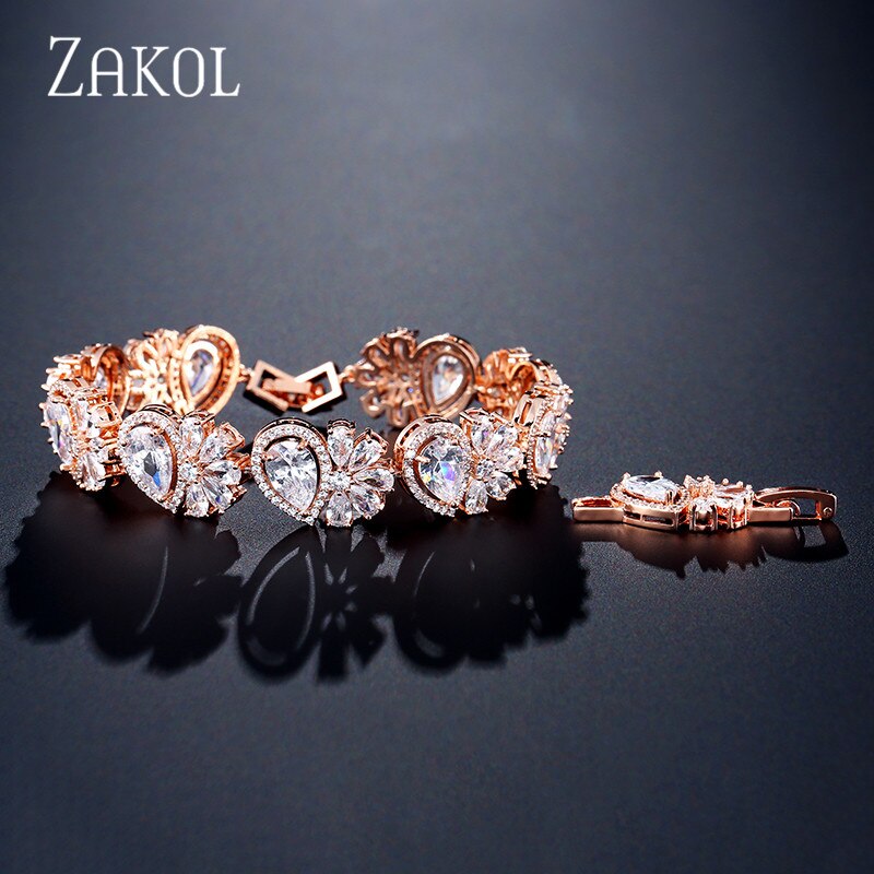 ZAKOL romantique AAA cubique zircone feuilles dégoulinant bijoux de mariée Bracelet pour les femmes de mariage travail fête anniversaire FSBP2129