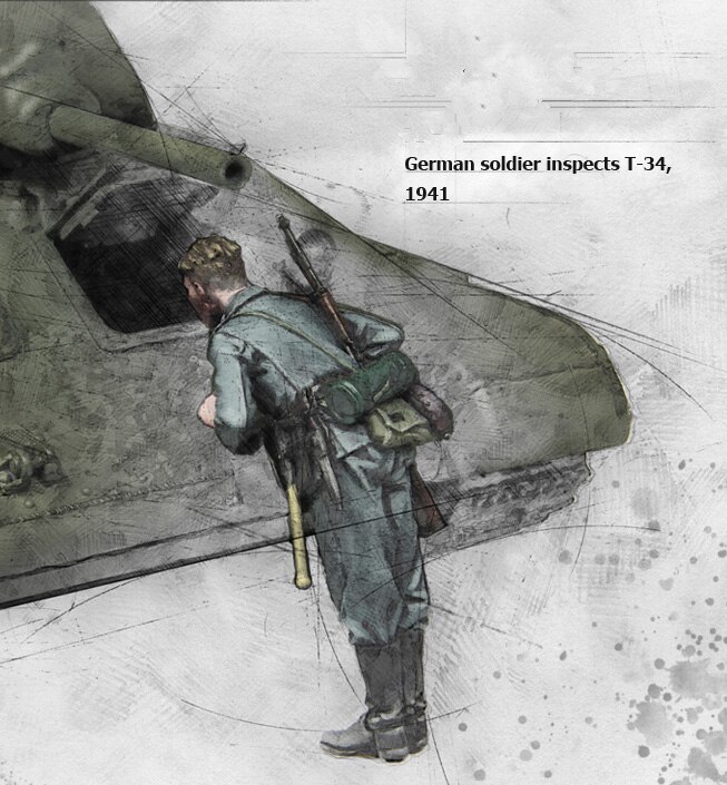 1/35 Schaal Hars Cijfers Model Duitse soldaten inspecteren T-34 1 figuur GK155 Ongemonteerd unpainted