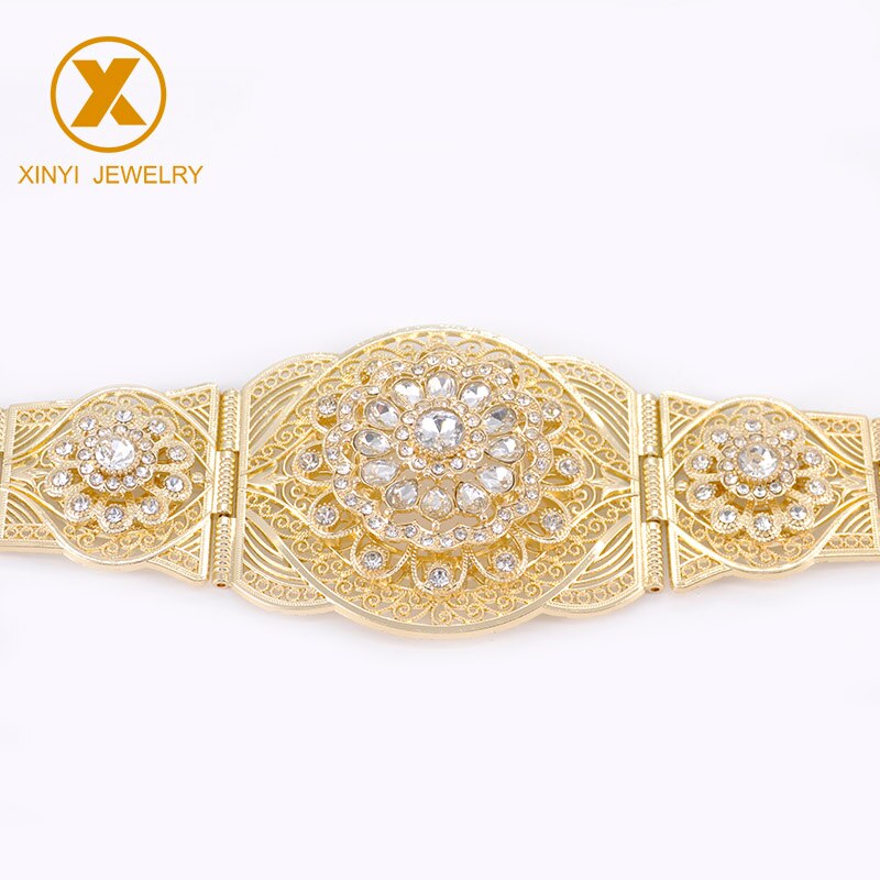 Marokkaanse gouden ronde metalen riem met lange tailleketting, bruiloftsharssieraden voor vrouwen, holle bloemen metalen riem: Default Title