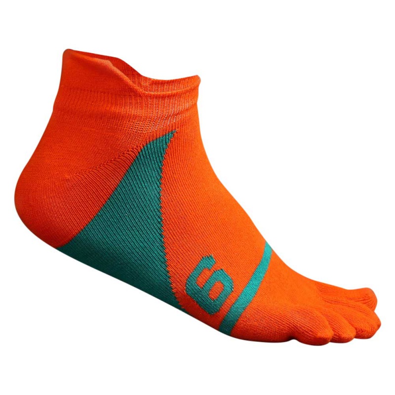 Mænd sport blød sport tå sokker åndbar ankel sokker mandlige sokker bomuld fem finger sokker: Orange