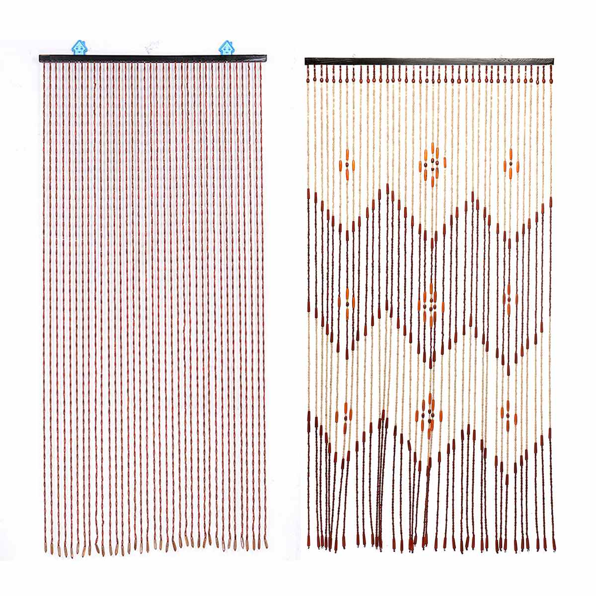 Wooden Door Curtain Blinds Handmade Fly Screen Wooden Beads Room Divider 90x175cm-38 wave / 90x195cm-36 line