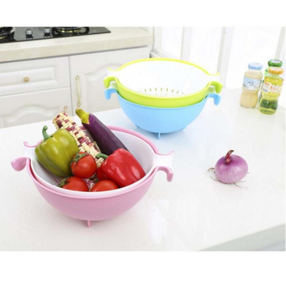 2-in-1 Kitchen Strainer Colander and Bowl Sets Large Washing Bowl and Strainer Detachable Colanders Strainers Set (Purpl