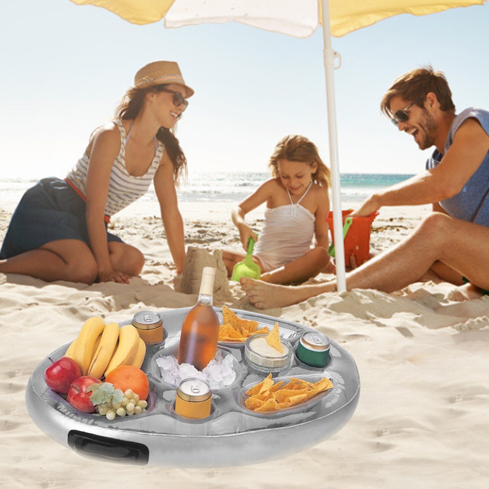 Sommerparty-eimer, aufblasbarer getränkehalter, becher, schwimmendes tablett, tragbarer getränkehalter, trinkkühler, tisch-bartablett, Strand