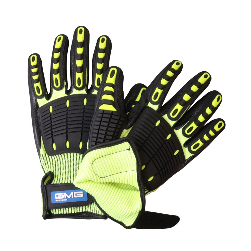 Anti Impact Gloves Anti Vibration oil-proof GMG Yellow HPPE GMG TPR Safety Work Gloves Cut Resistant Gloves