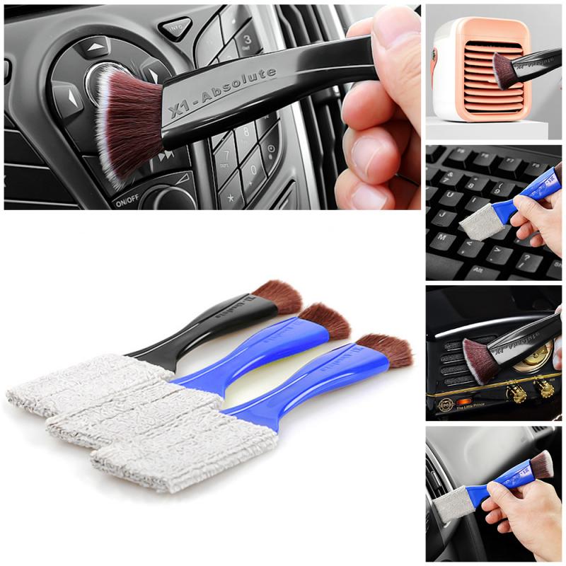1 unidad de aire acondicionado para coche, cepillo de limpieza de salida de aire, cepillo de doble cabezal interior de cuero, tablero de tablero para asiento, herramienta de limpieza para coche