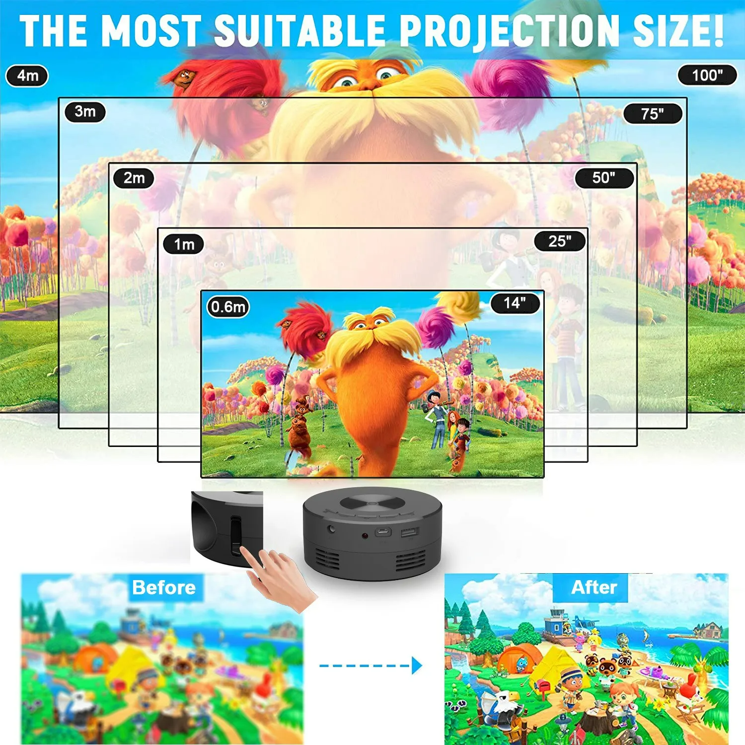 YT200 home high-definition projector miniature portable small mobile phone projector wireless