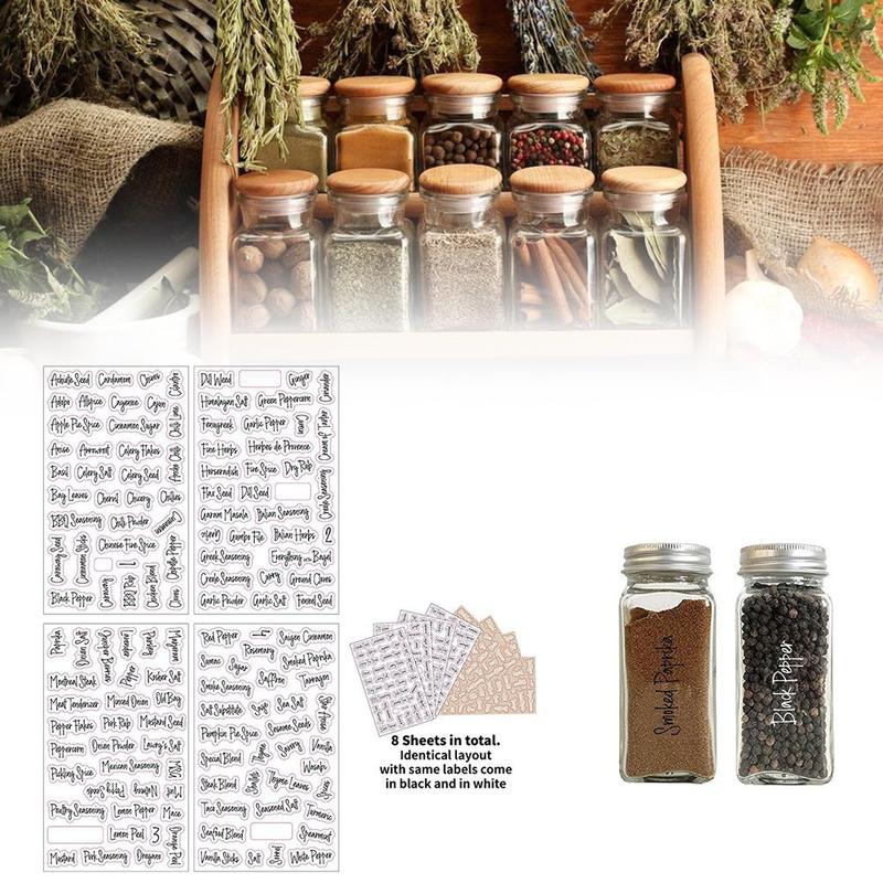 8 Sheets Labels Transparent Waterproof Pantry Stickers Food Bottle Supplies Jar Labels Spice For Pantry Stickers Storage