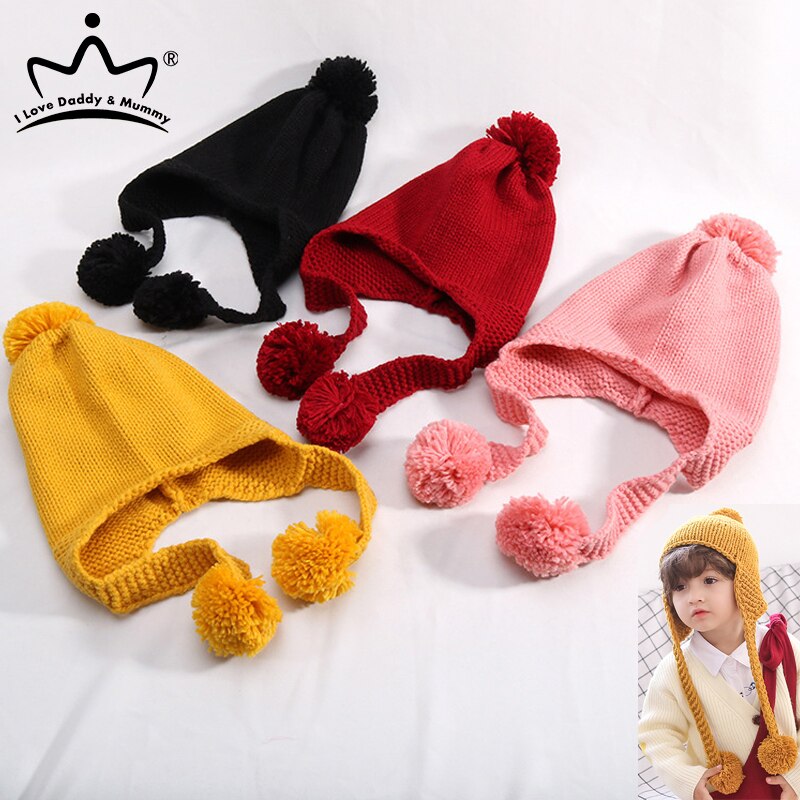 Kinderen wintermuts schattige pompon gebreide babymutsen effen kleur bescherm oorkap voor kinderen jongens meisjes warme benaie