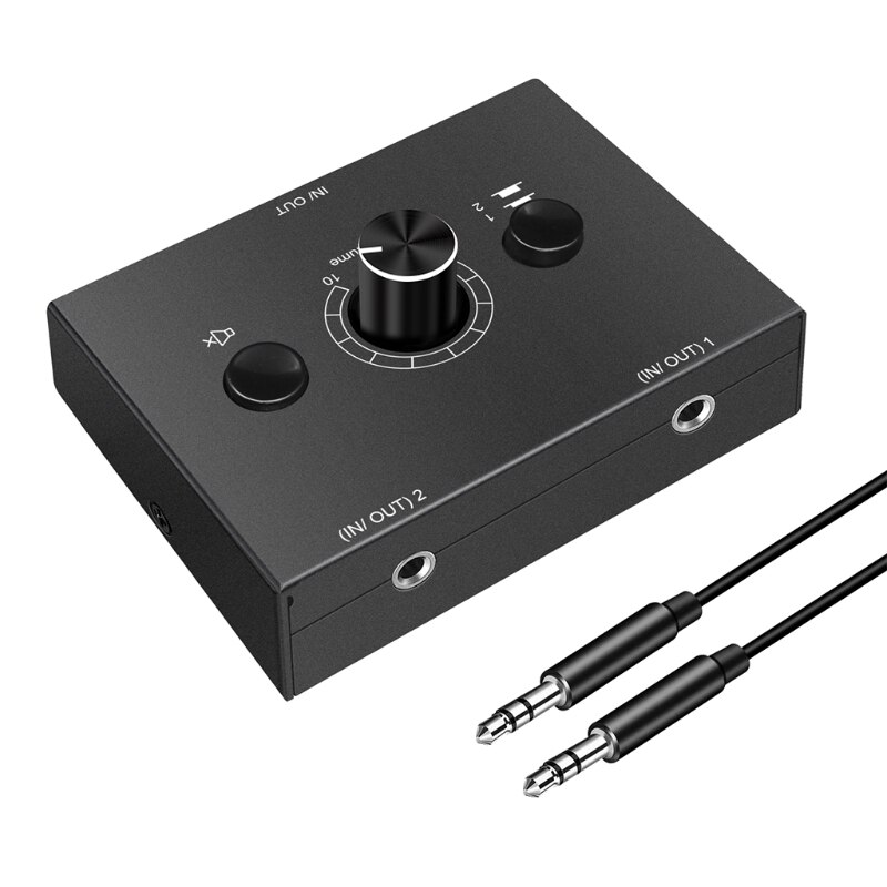 H052 Stereo Audio Switch Audio Switcher 2 Input 1 Output / 1 Input 2 Out Audio Sharing Active Speakers and Headphones