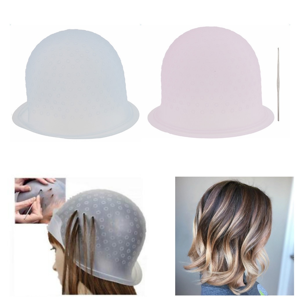 Gorro de tinte de silicona reutilizable para el cabello, gorra de peluquería con aguja de gancho, herramientas de teñido de glaseado