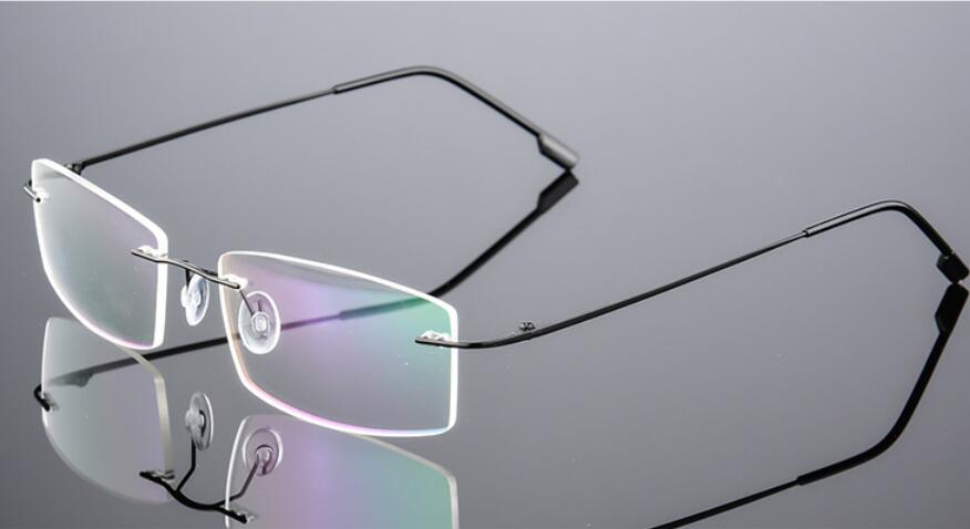 Klassische Herren Titan Randlose Brille Rahmen, Frühling Tempel Myopie Optische Rahmen, Ultra-licht Rahmenlose Brillen F858: F858-Black