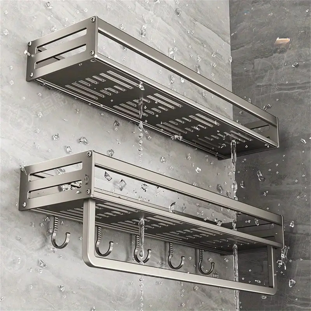 Estante de aluminio para especias montado en la pared, estante multifuncional para artículos, ganchos para herramientas de cocina, estante de almacenamiento de condimentos, 1/2 Uds.