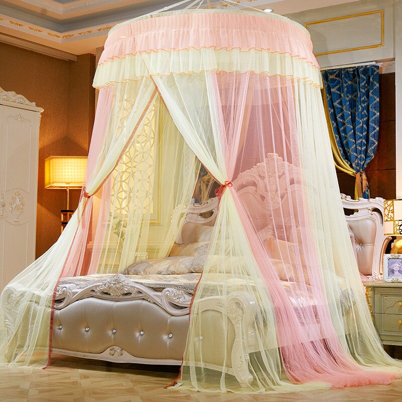 Bed Canopy Hung Mosquito-proof Net Round Top Princess Bed Tent Curtain Foldable Canopy On The Bed Fairy Lace Dossels: C