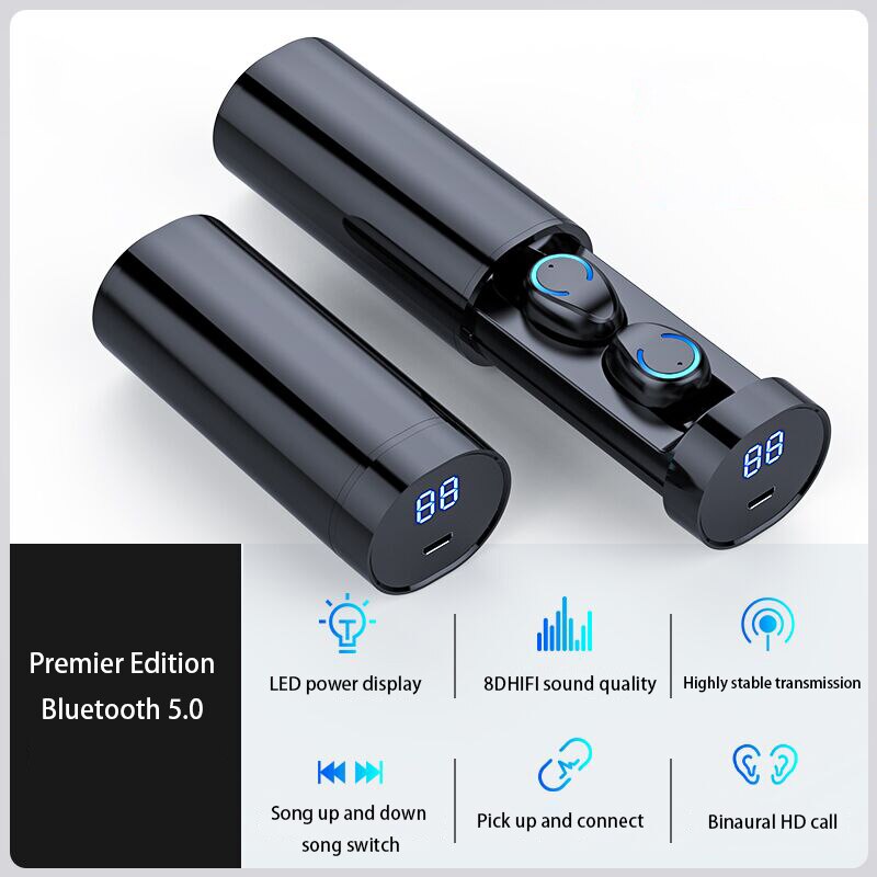 Wireless bluetooth headset binaural 5.0 small sports running universal stealth suitable for Apple Android vivoppo Huawei Univers: Exalted Black 5.0