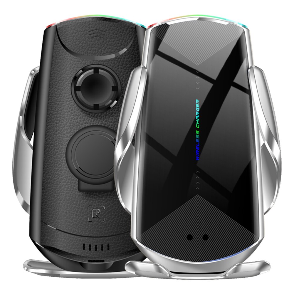 15w universele auto draadloze oplader telefoonhouder snellader 360 graden rotatie oplaadbeugel voor smartphones: D zilver