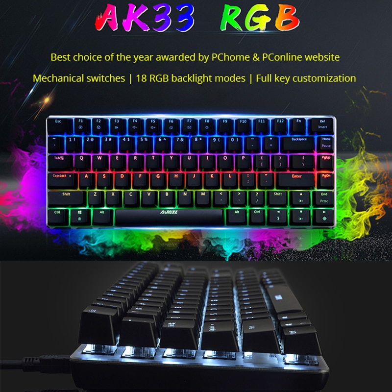 Ajazz Ak33 Mechanische Spel Toetsenbord Bedraad Russisch/Engels Layout Rgb Kleur Backlight 82 Key Conflict Gratis Computer Notebook Me