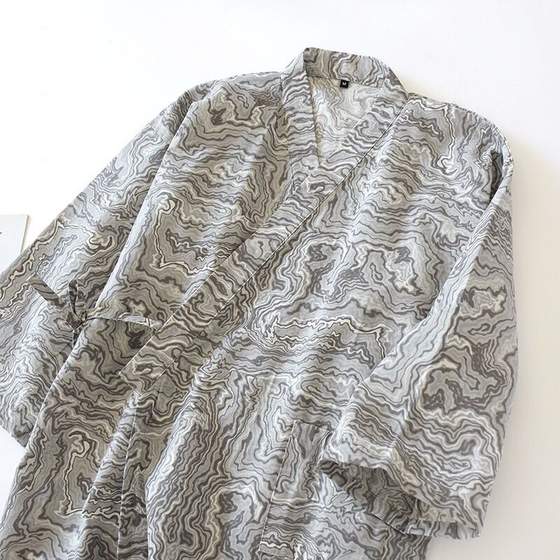 Menns bomullsgasbind kappe løs tynn stil badekåpe japansk kimono nattøy herre retro kapper v-hals pyjamas mannlig badekåpe