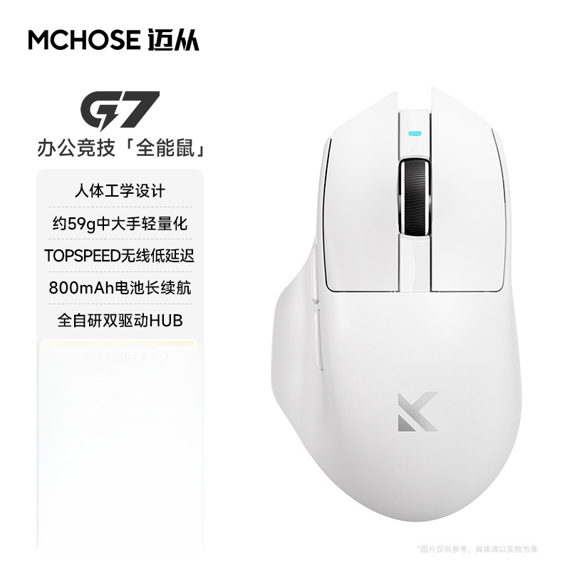 MCHOSE G7 Kabellose Maus, geringer Stromverbrauch, ergonomisches , leichte Gaming-Maus mit Drei-Modus-Verbindung, hohe Leistung: WHITE