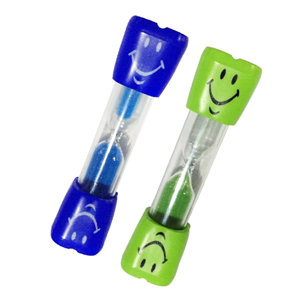 2x børn timeglas smil sandglas tandbørstning tandbørste timer 3 minutter: Blågrøn