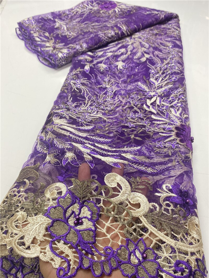 African Lace Fabric Beaded Lace French Lace Fabric Sewing Nigerian Lace Fabrics For Wedding Sewing YA3651B-6: Picture 1