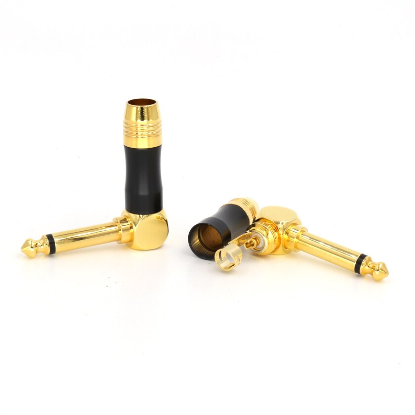 Hi End B605G 5u chapado en oro 1/4 "TS ángulo recto MONO teléfono conector de clavija 6,3 MM JACK