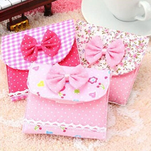 Bowknot Sanitary Towel Napkin Pad Purse Holder Case Easy Bag Lady Girl Organizer