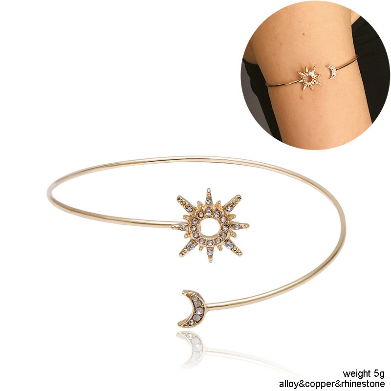 Spaloria guld justerbar krystal solmåne armbånd og armbånd til kvinder rhinsten charme overarm armbånd manchet smykker: B1077
