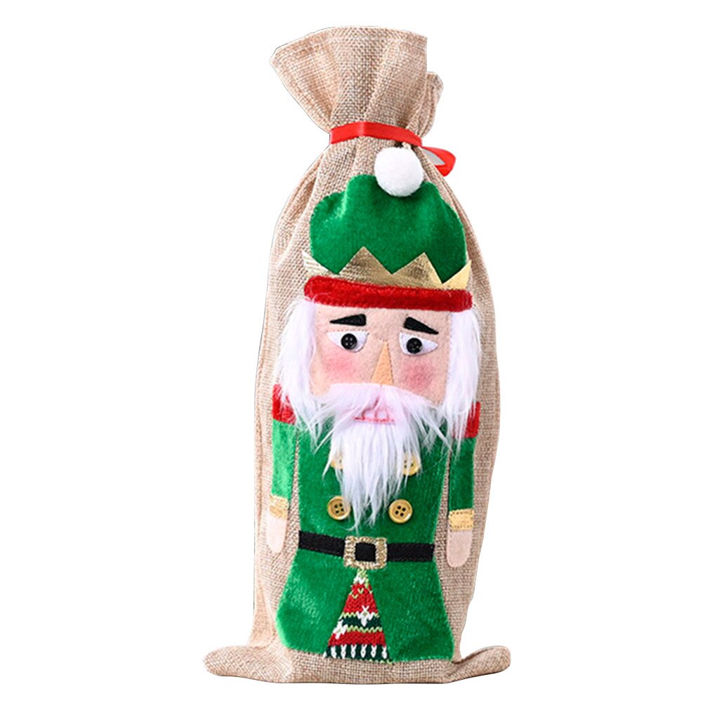 Julemanden vinflaskedæksel vinflaskepose julepynt til hjemårs bordindretning: Grøn