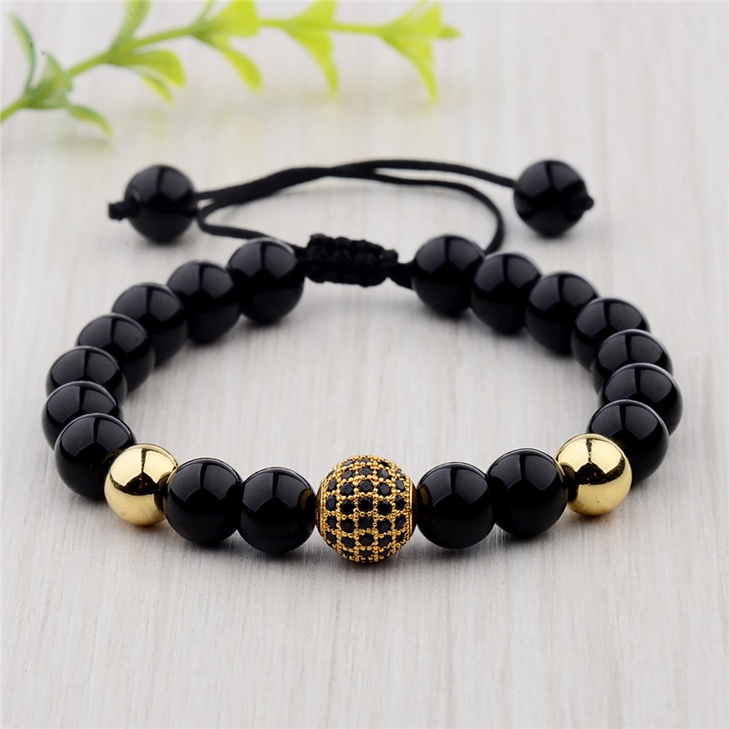 Perles de pierre naturelle hommes femmes Bracelets forme de boule bricolage Micro zircone fabrication de bijoux pour Bracelets ensembles en