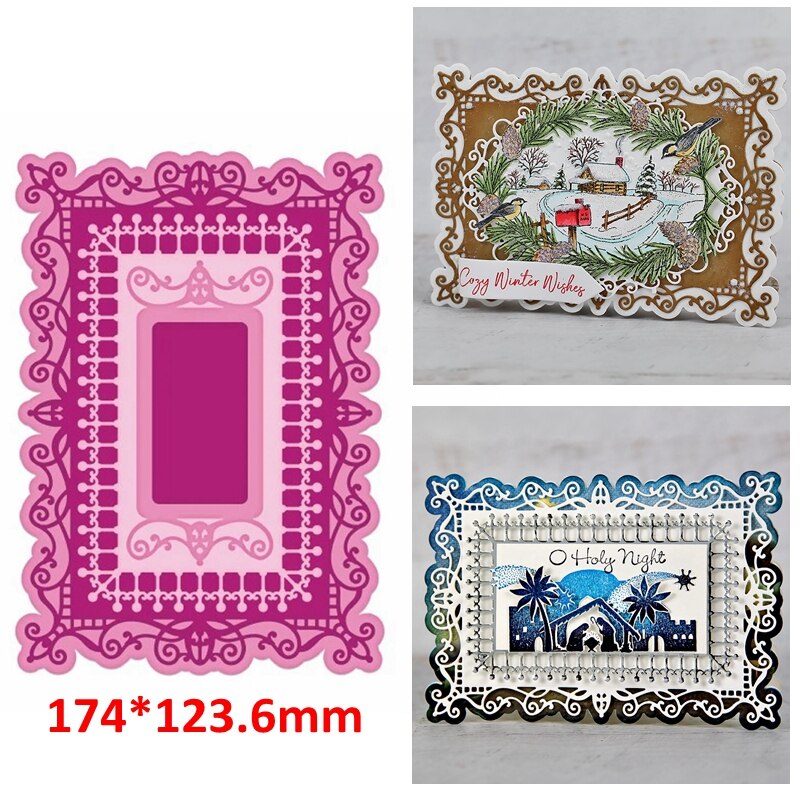 Retro Swirls Flowers Brochure Shaped Rectangle Photo Frame Edge DIY Scrapbooking Album Cards Paper Craft Making Template Die Cut: 7